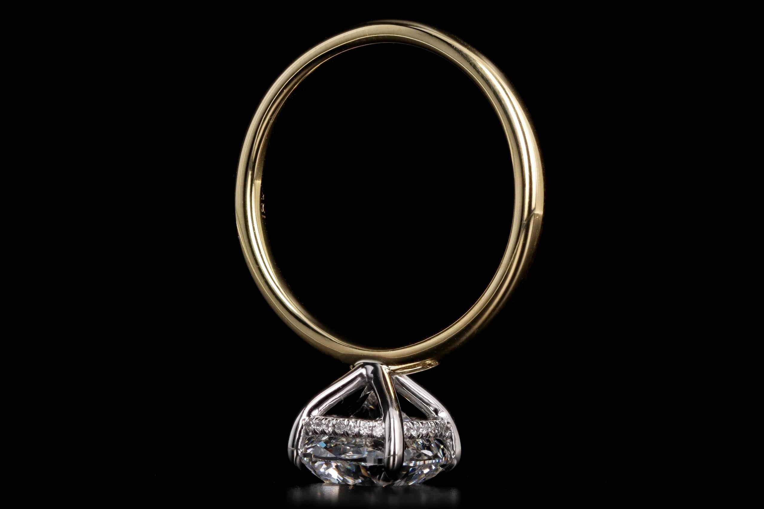 3.00 Carat Cushion Cut Diamond Hidden Halo Engagement Ring in Gold & Platinum 1