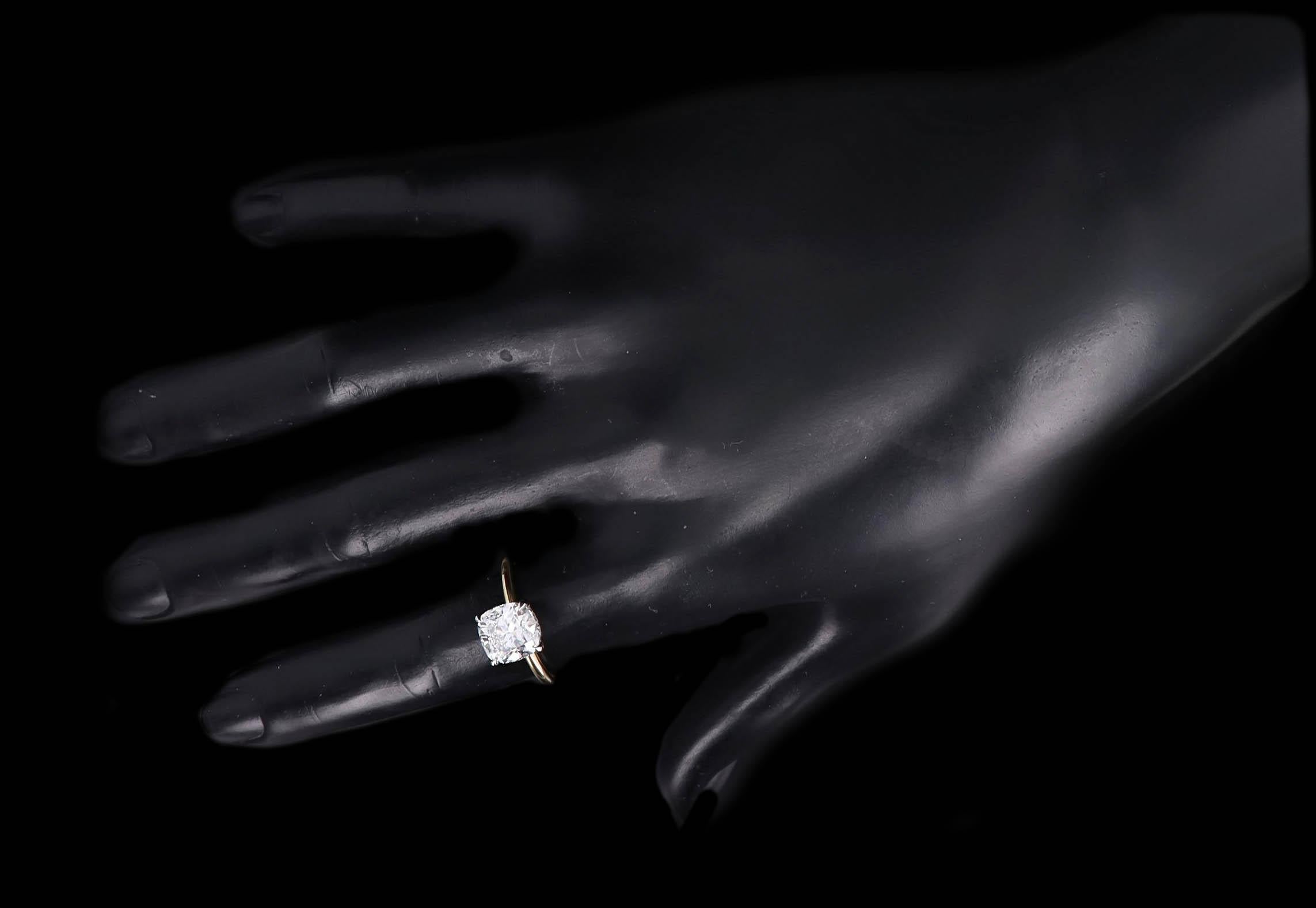 3.00 Carat Cushion Cut Diamond Hidden Halo Engagement Ring in Gold & Platinum 2