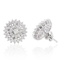 3.00 Carat Diamond 14 Karat White Gold Floral Stud Earrings