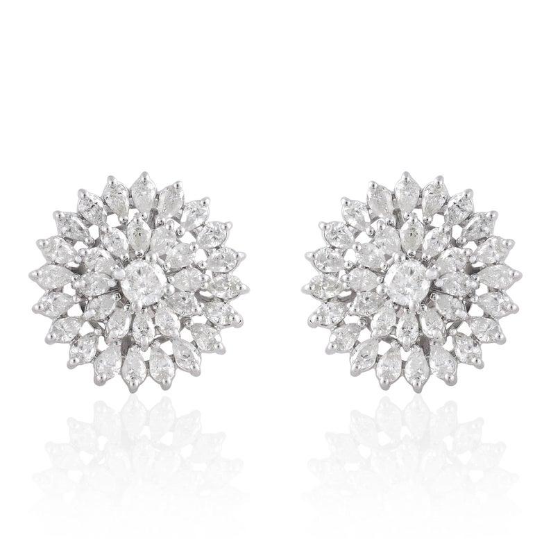 Pear Cut 3.00 Carat Diamond 14 Karat White Gold Floral Stud Earrings For Sale