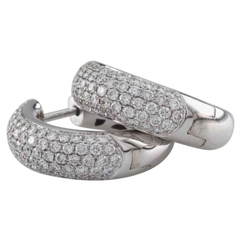 3.00 Carat Diamond 18 Karat White Gold Hoop Earrings For Sale at 1stDibs