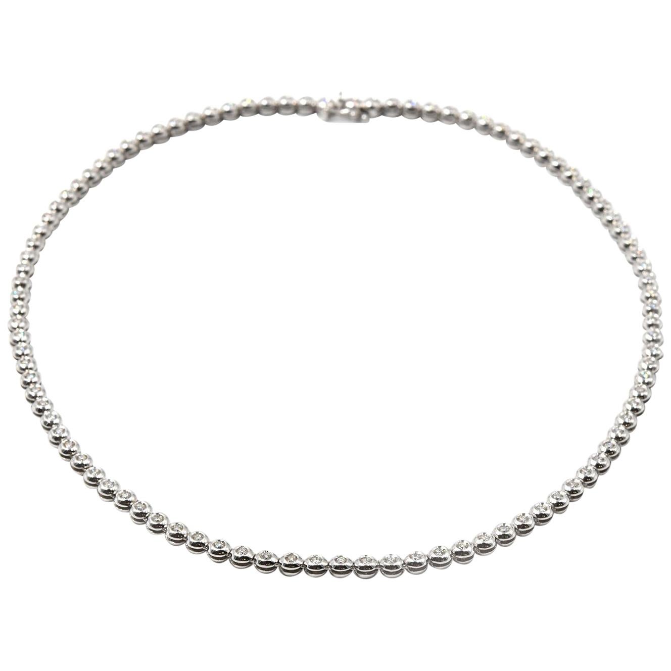 3.00 Carat Diamond 18 Karat White Gold In-Line Bezel Set Necklace