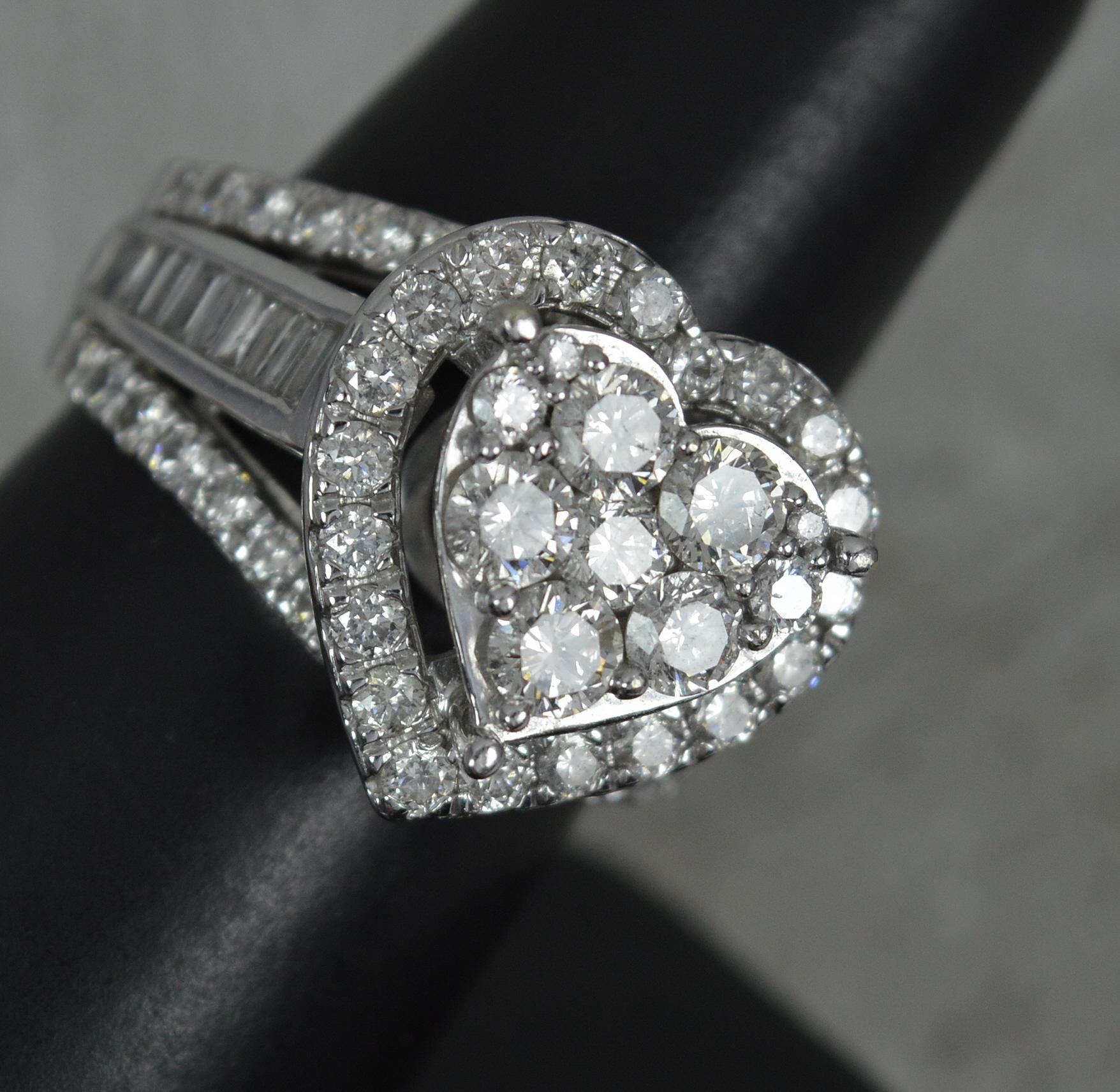 3.00 Carat Diamond and 9ct White Gold Heart Cluster Ring For Sale 7