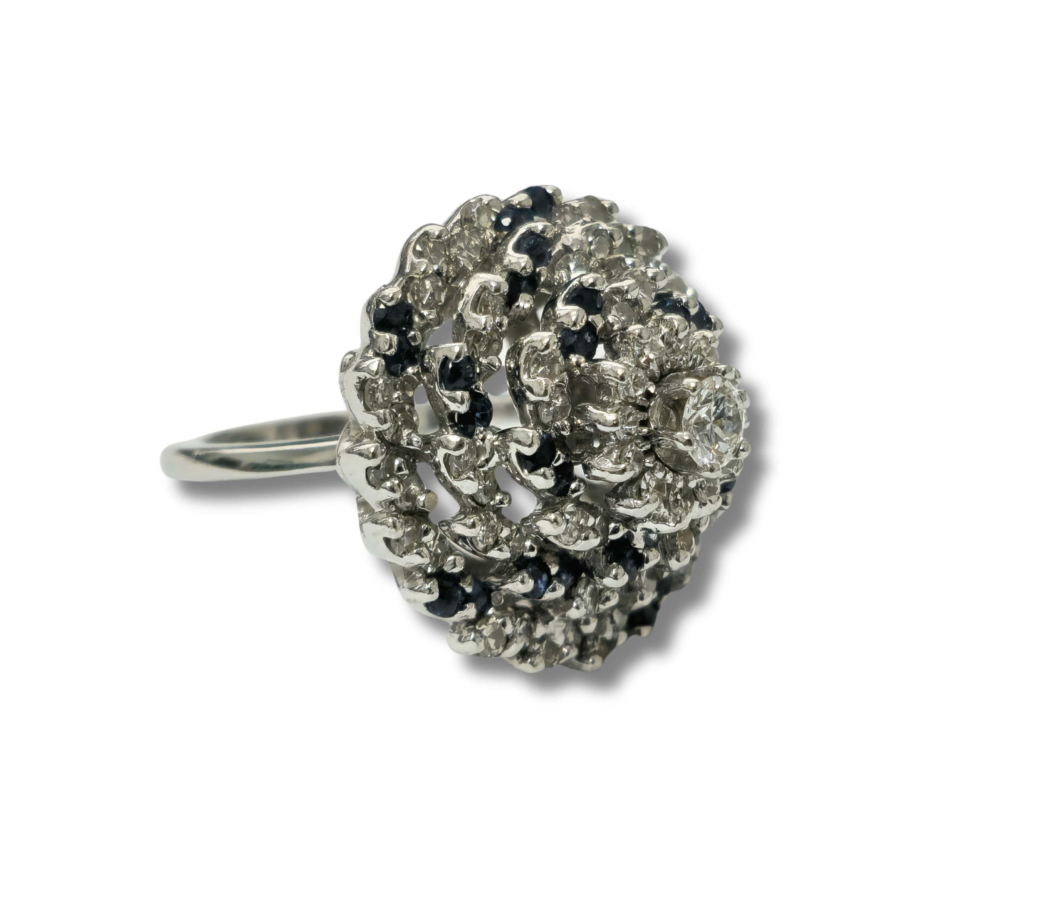 Edwardian 3.00 Carat Diamond and Blue Sapphire Cocktail Ring For Sale