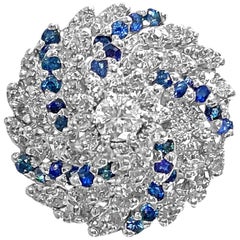3.00 Carat Diamond and Blue Sapphire Swirl Motif Cocktail Ring in 14k White Gold