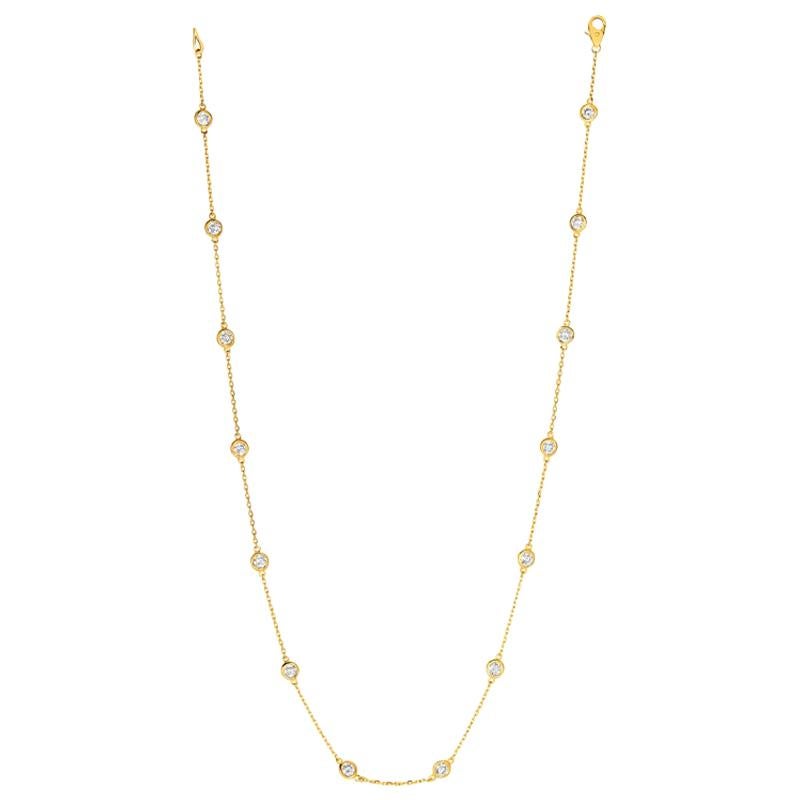 Collier au mètre en or jaune 14 carats avec 14 pierres et diamants de 3,00 carats G SI en vente