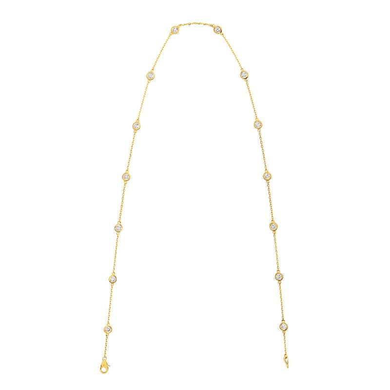 Contemporary 3.00 Carat Diamond by the Yard Necklace G SI 14 Karat Yellow Gold 14 Stones For Sale