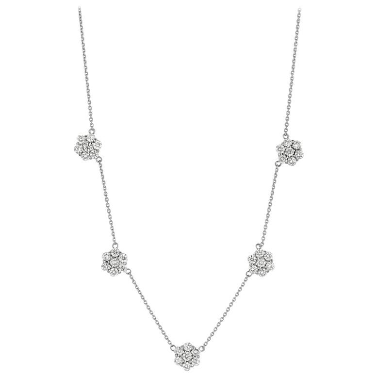Collar Flor Racimo Diamantes 3,00 Quilates G SI 14 Quilates Oro Blanco Cadena