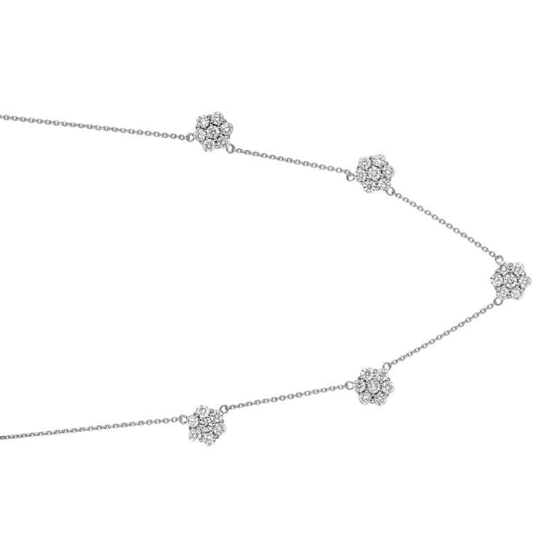 3,00 Karat Diamant-Cluster-Blumen-Halskette G SI 14 Karat Weißgold Kette (Zeitgenössisch) im Angebot