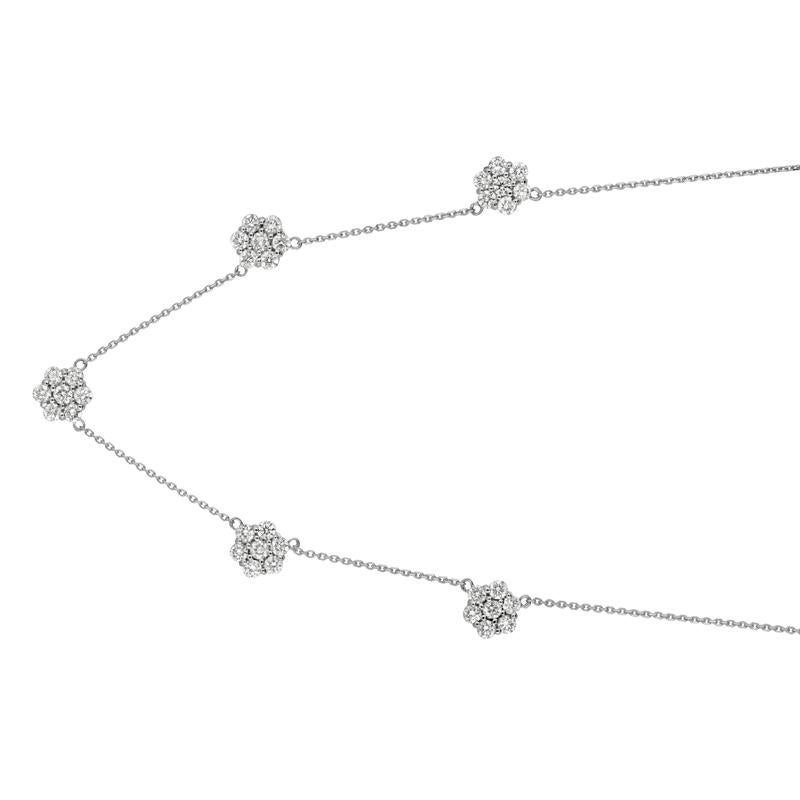 3,00 Karat Diamant-Cluster-Blumen-Halskette G SI 14 Karat Weißgold Kette (Rundschliff) im Angebot