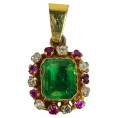 3.00 Carat Diamond, Emerald & Ruby Pendant. 18K Gold