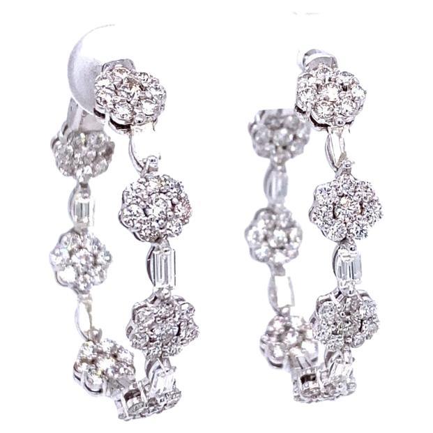 3.00 Carat Diamond Hoop Earrings in 14K White Gold

These beautiful and intricate designed Hoop Earrings are sure to make a stunning statement!  There are 112 Round Cut Diamonds that weigh 2.30 Carats (Clarity: VS, Color: H) and 10 Baguette Cut