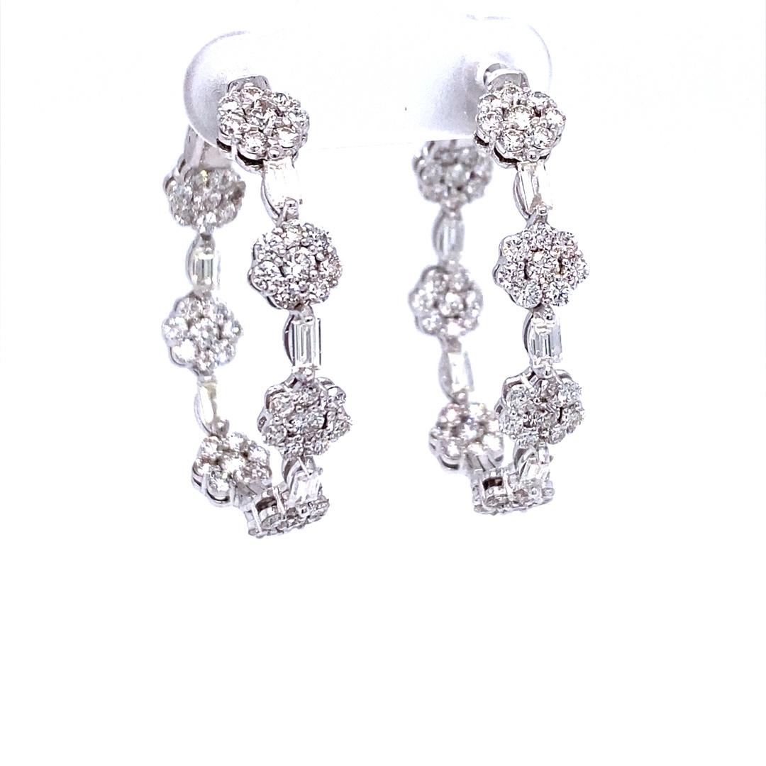 Contemporary 3.00 Carat Diamond Hoop Earrings in 14K White Gold