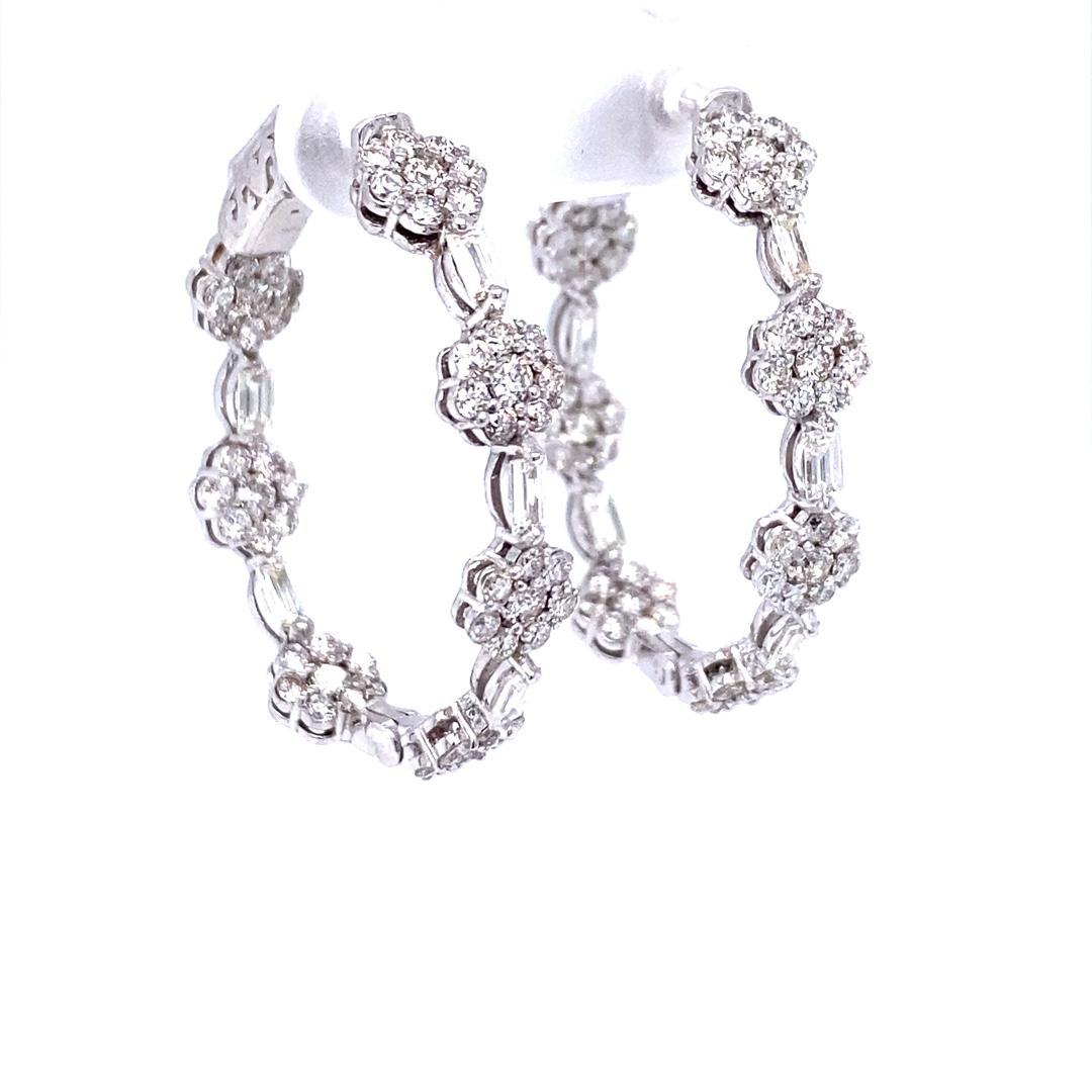 Round Cut 3.00 Carat Diamond Hoop Earrings in 14K White Gold