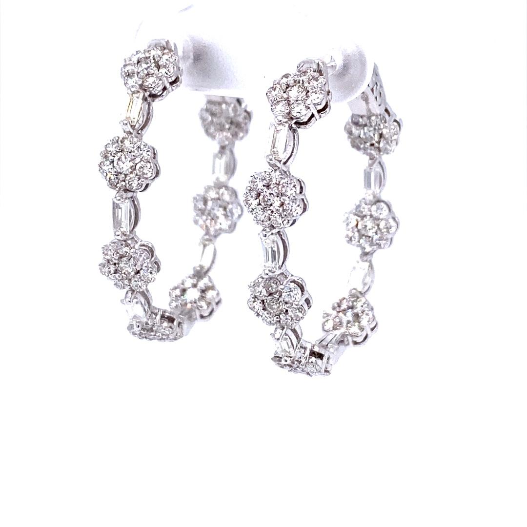 3.00 Carat Diamond Hoop Earrings in 14K White Gold In New Condition In Los Angeles, CA