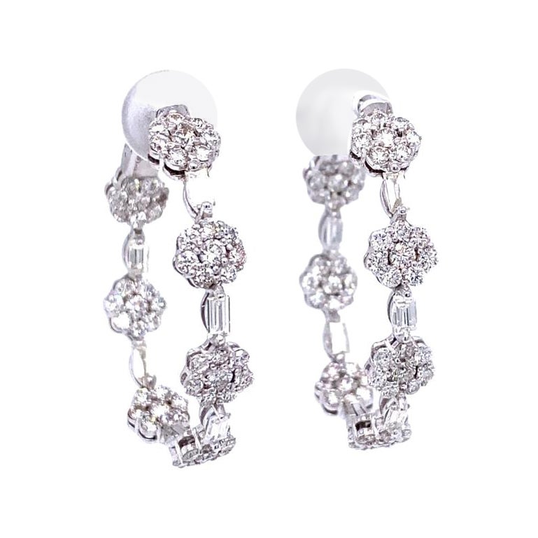 3.00 Carat Diamond Hoop Earrings in 14K White Gold in vendita
