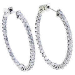 3.00 Carat Diamond Inside Outside Hoop Earrings 14 Karat White Gold