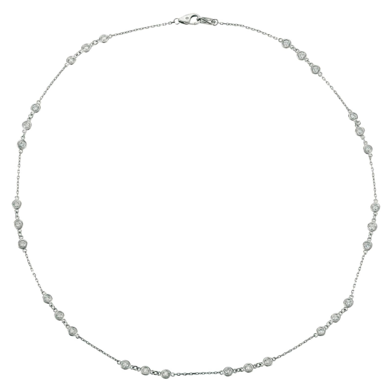 Collier de 30 pierres en or blanc 14 carats avec diamants de 3,00 carats G SI en vente