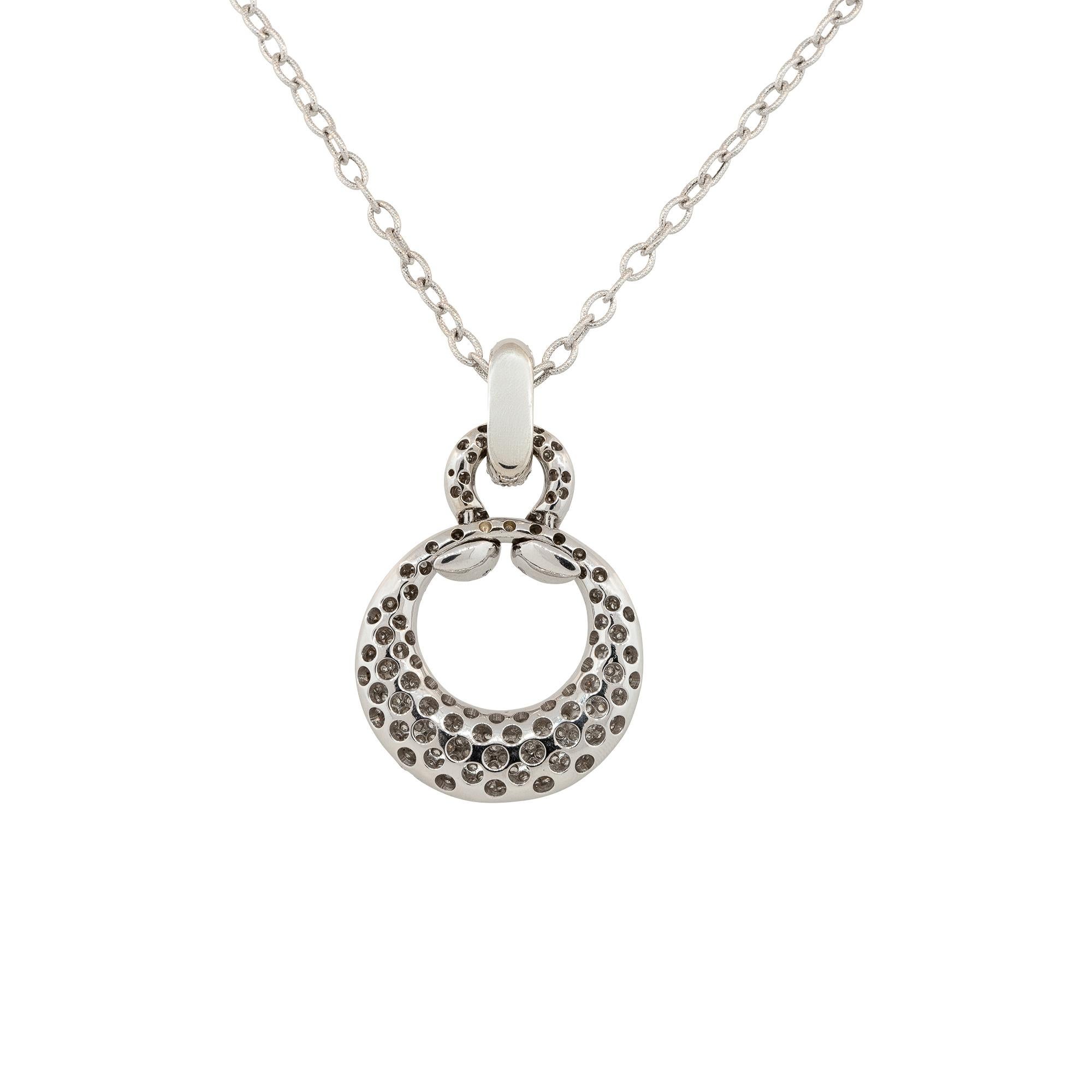 14k White Gold 3.00ctw Diamond Pave Round Pendant Necklace

Material: 14k White Gold
Diamond Details: Approximately 3.0ctw of Round Pave Set Diamonds
Total Weight: 16.6dwt 
Length: 16