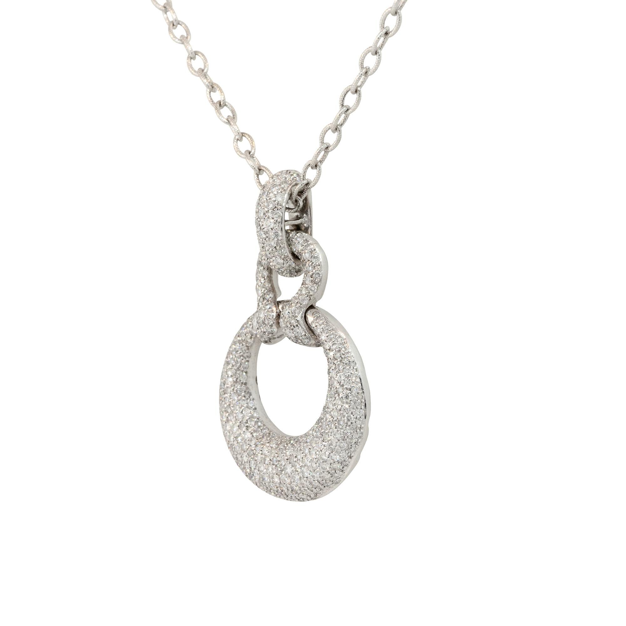 Round Cut 3.00 Carat Diamond Pave Round Pendant Necklace 14 Karat in Stock For Sale