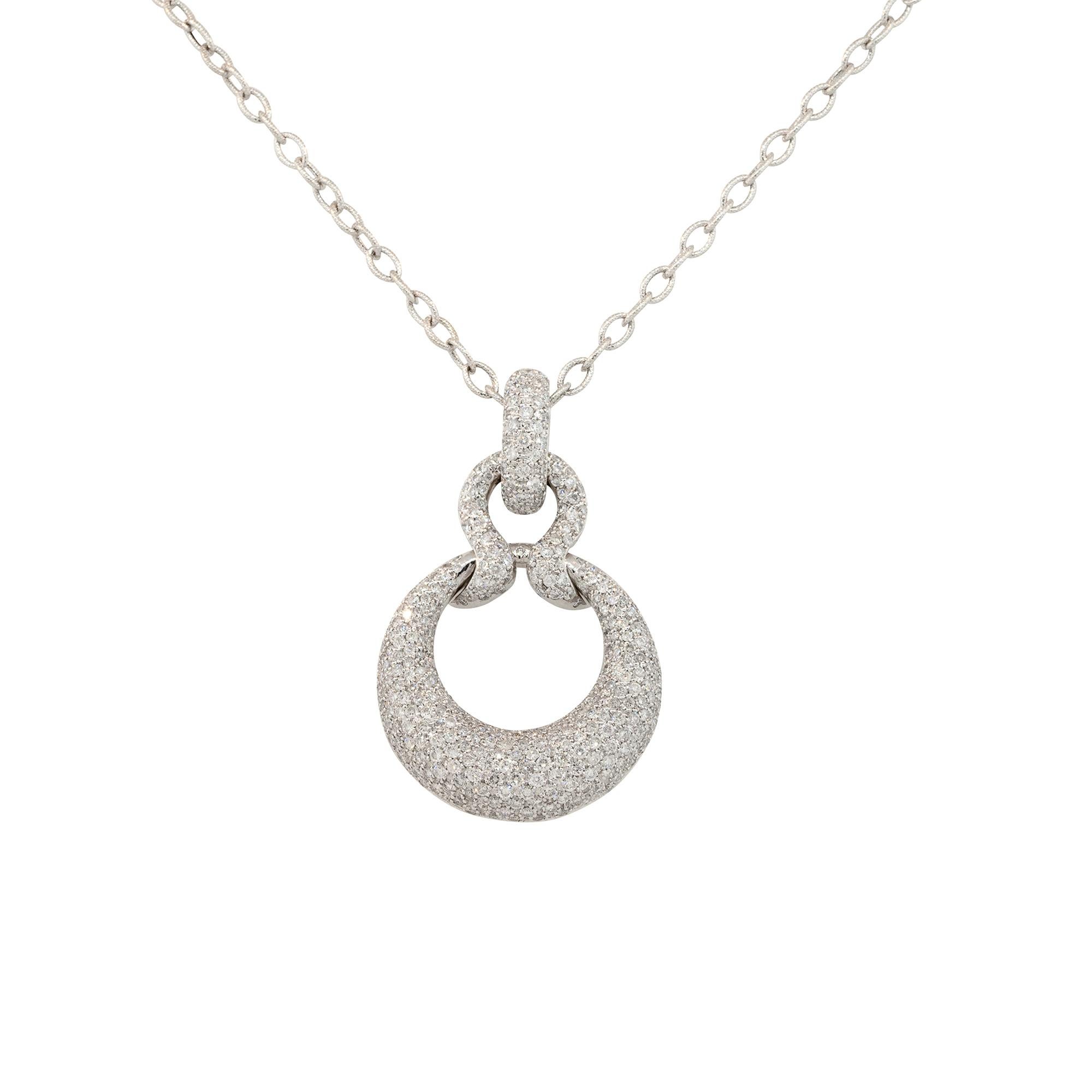 Women's 3.00 Carat Diamond Pave Round Pendant Necklace 14 Karat in Stock For Sale