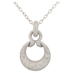 3.00 Carat Diamond Pave Round Pendant Necklace 14 Karat in Stock