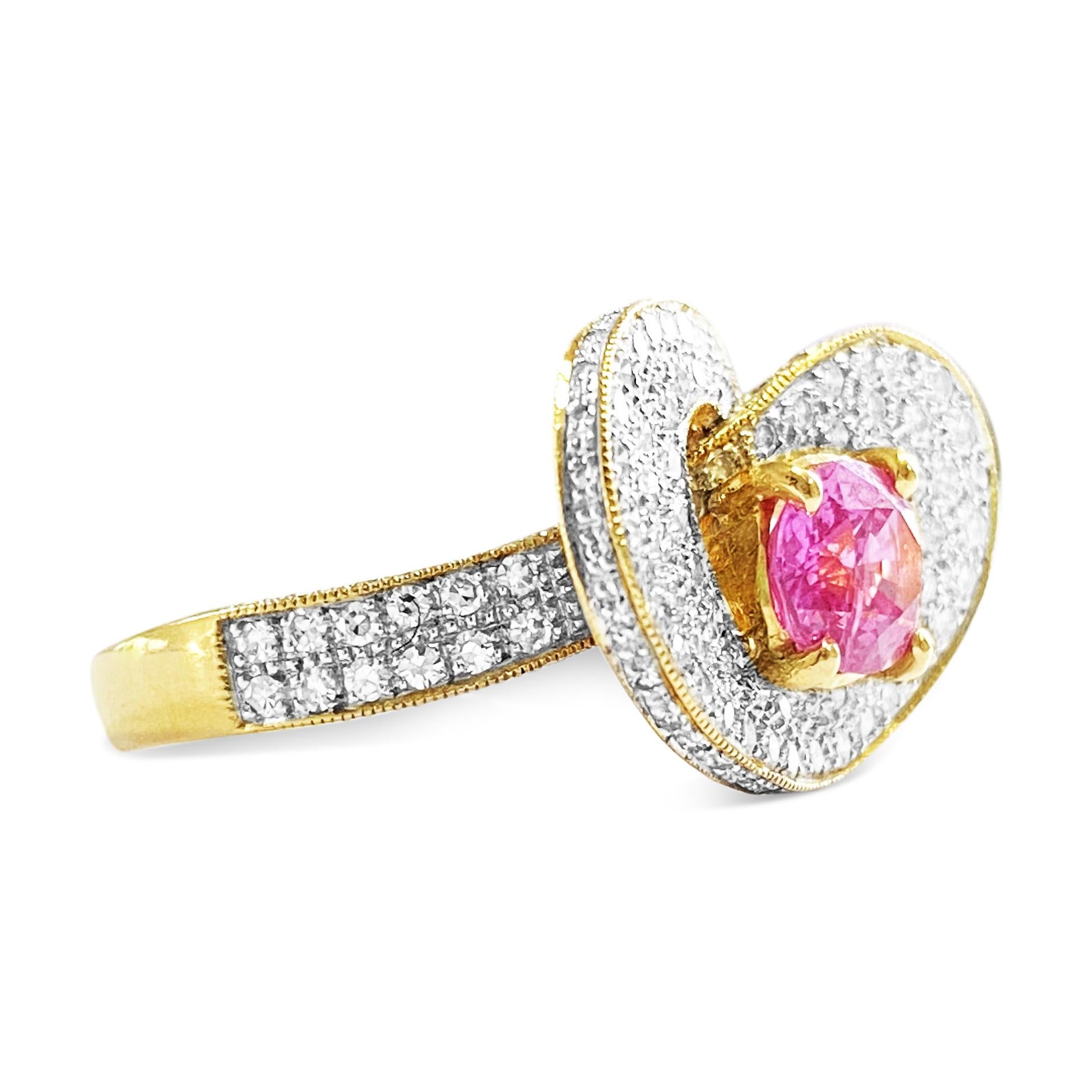 Art Nouveau 3.00 Carat Diamond Pink Sapphire Fancy Womens Ring 18 Karat Yellow Gold For Sale