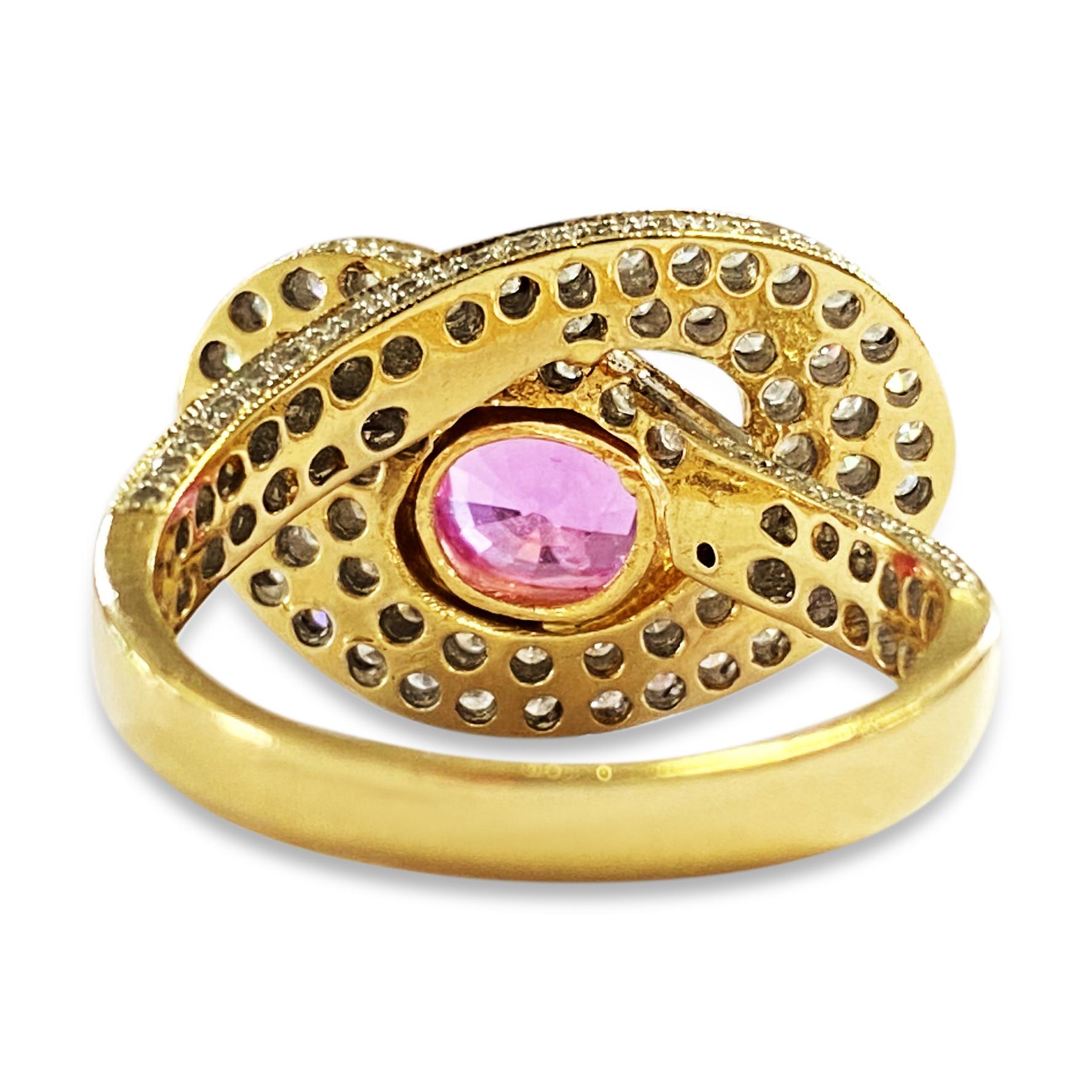 3.00 Carat Diamond Pink Sapphire Fancy Womens Ring 18 Karat Yellow Gold In Excellent Condition For Sale In Miami, FL