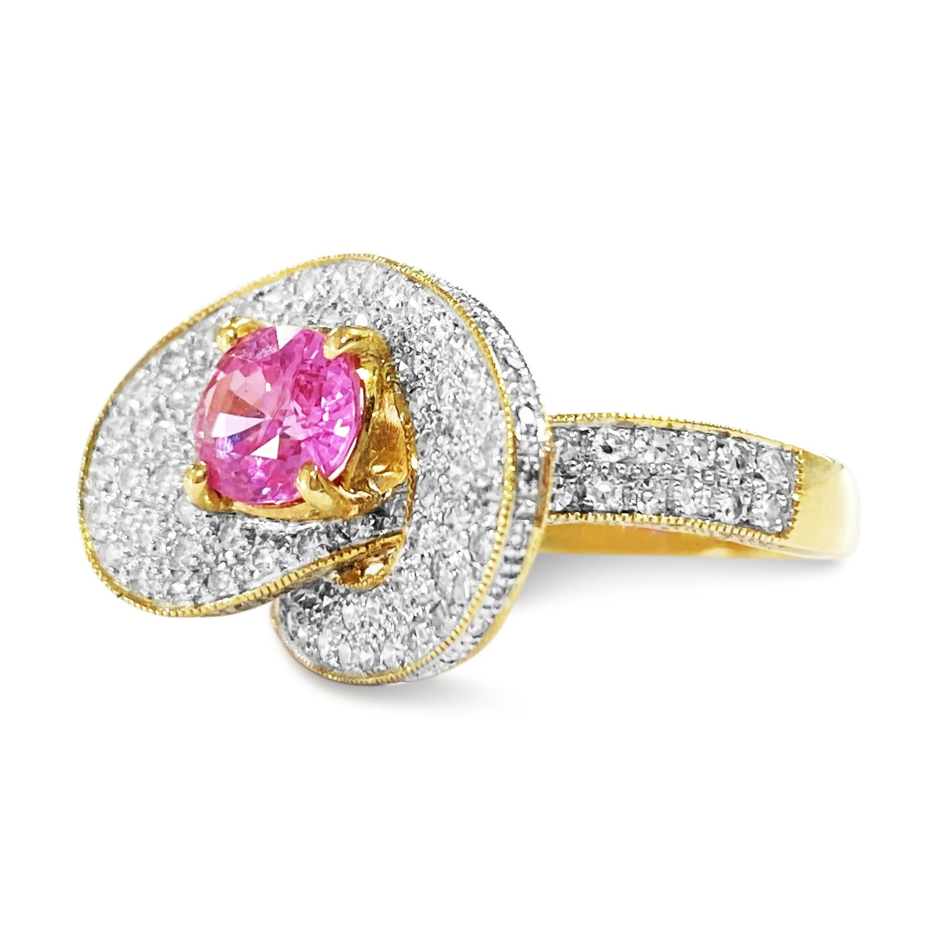 Women's 3.00 Carat Diamond Pink Sapphire Fancy Womens Ring 18 Karat Yellow Gold For Sale