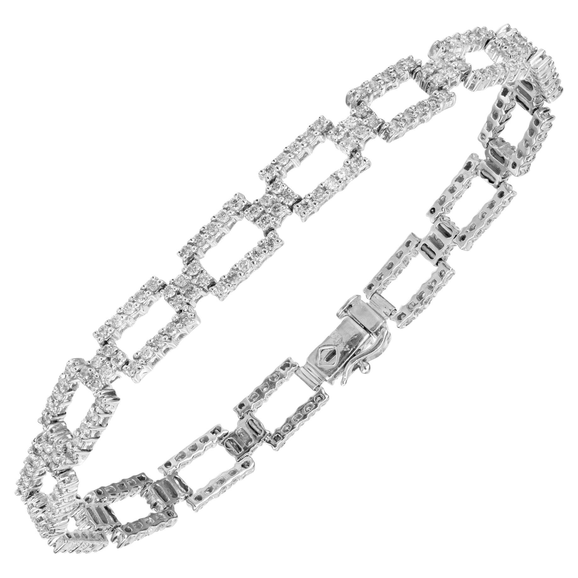 3.00 Carat Diamond Rectangle Link Gold Bracelet For Sale