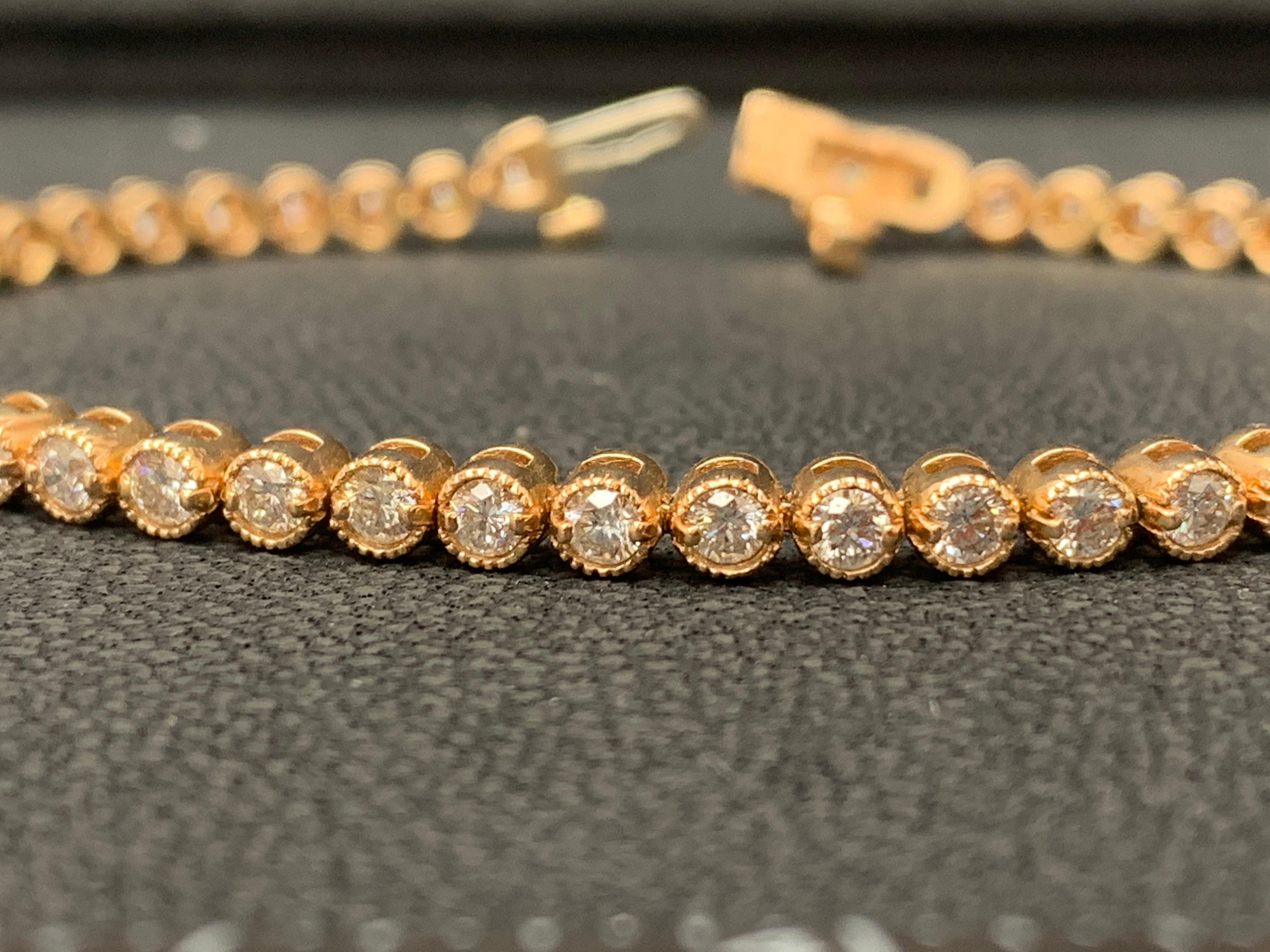 3.00 Carat Diamond Tennis Bracelet in 14K Rose Gold In New Condition For Sale In NEW YORK, NY