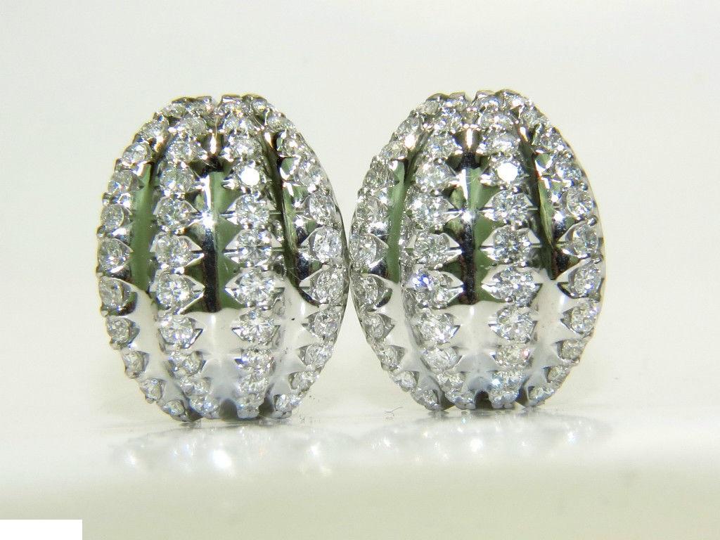 Not from Production line

One of a kind all hand selected from the finest parcels.

Earrings are of best durability.

3.00ct. diamonds

Rounds, brilliant

Set in semi dome earrings

3d texture

G-color, Vs-2 clarity

8.7 grams & 14kt. white