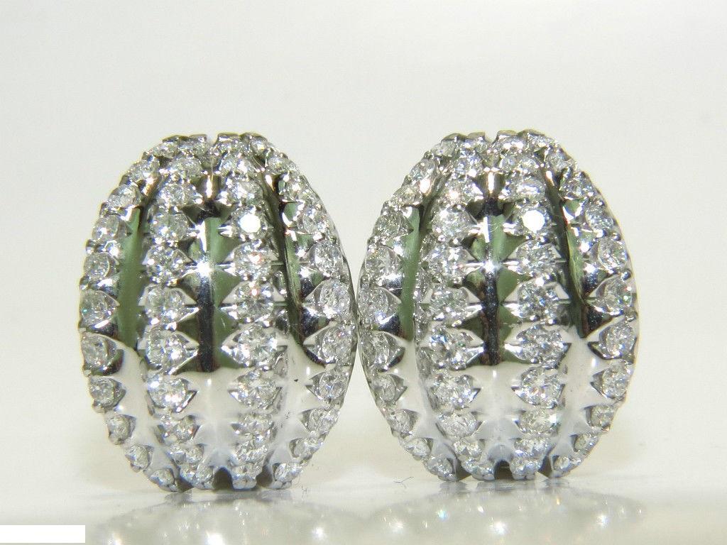 Women's or Men's 3.00 Carat Diamonds Deco Huggie Earrings G/VS 14 Karat For Sale