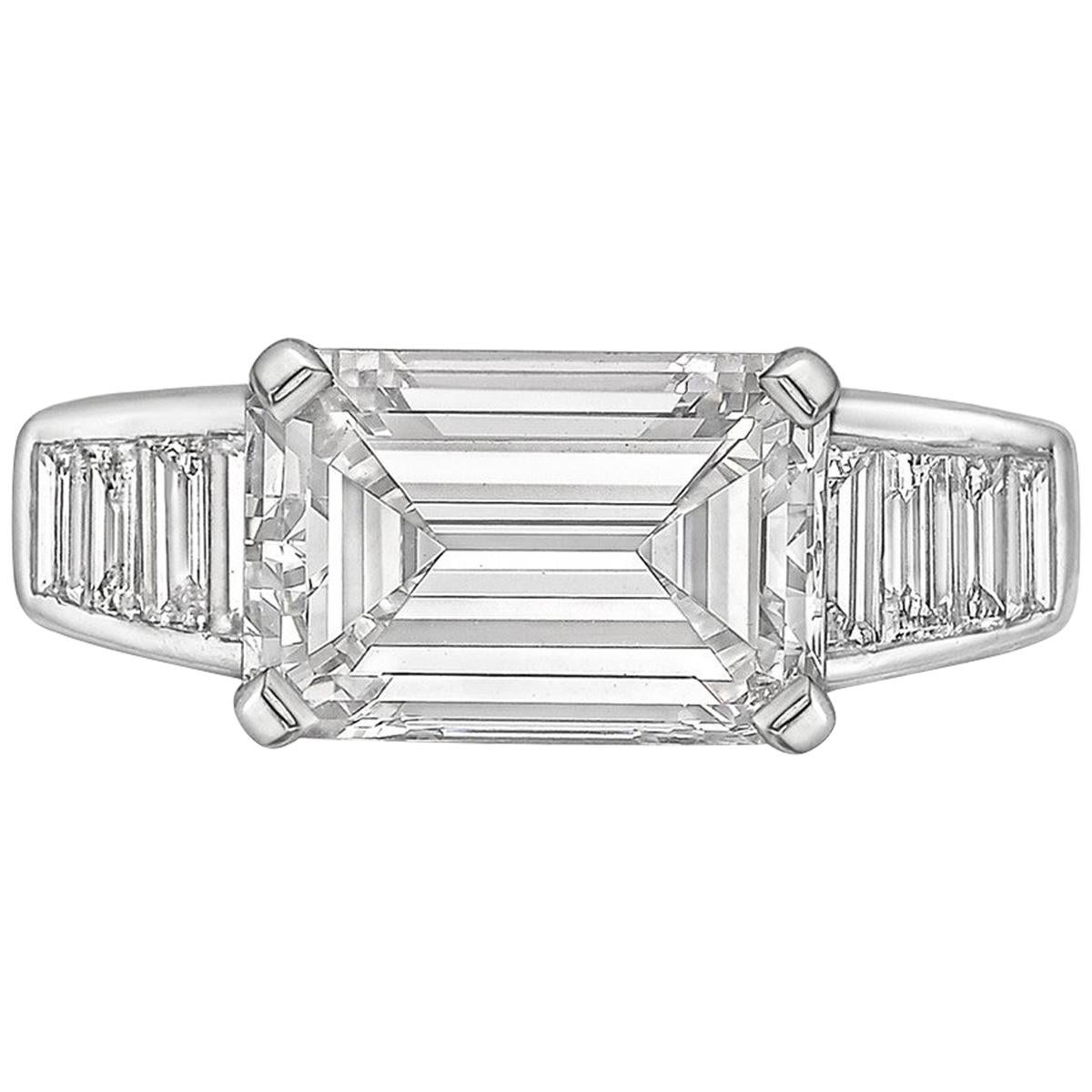 3.00 Carat Emerald-Cut Diamond East-West Ring 'F/VVS2' For Sale