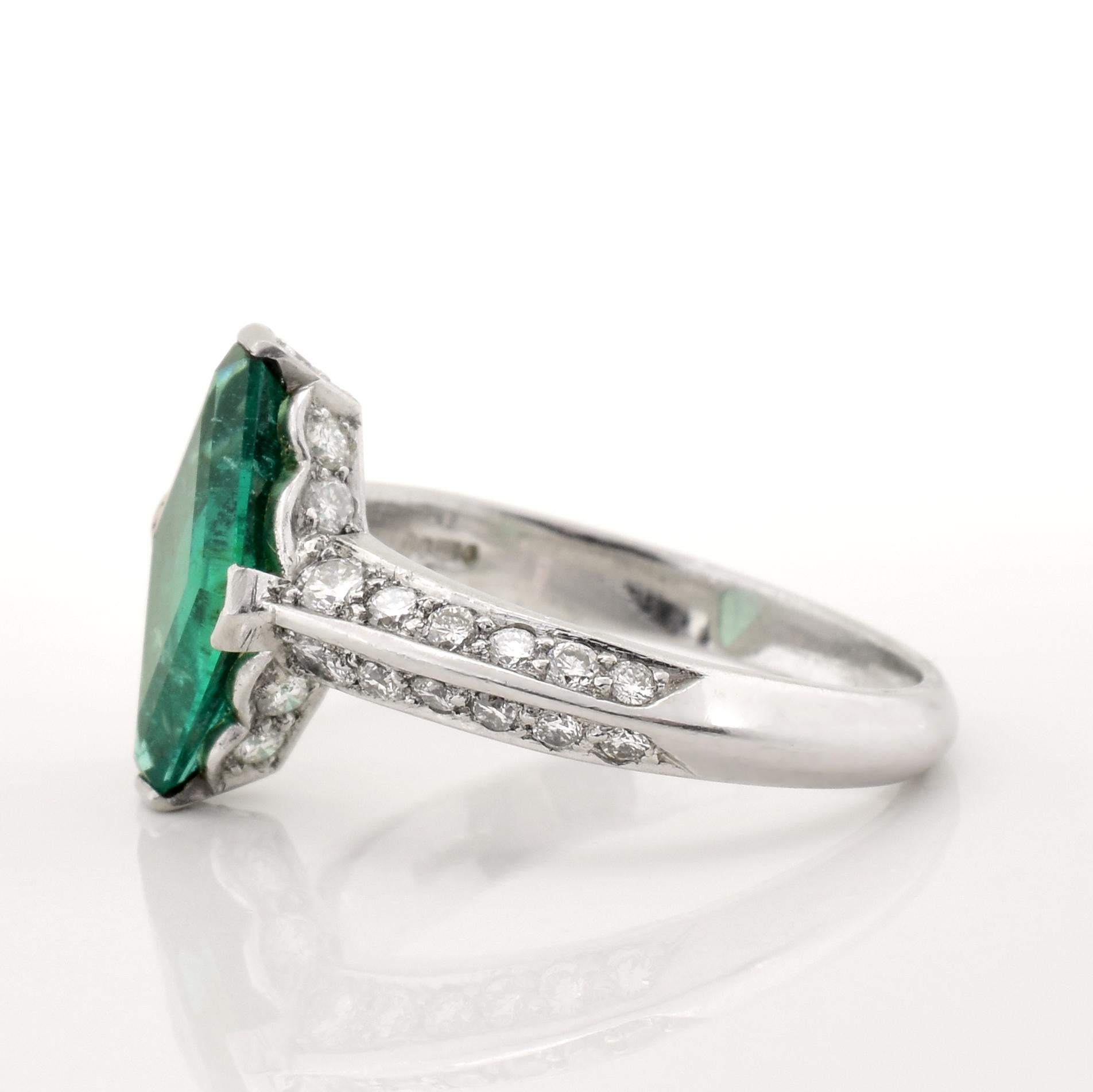 Women's 3.00 Carat Emerald Diamond Platinum Ring For Sale