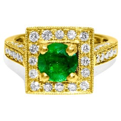 Anillo de esmeralda y diamantes de 3,00 quilates en 18K. Anillo vintage