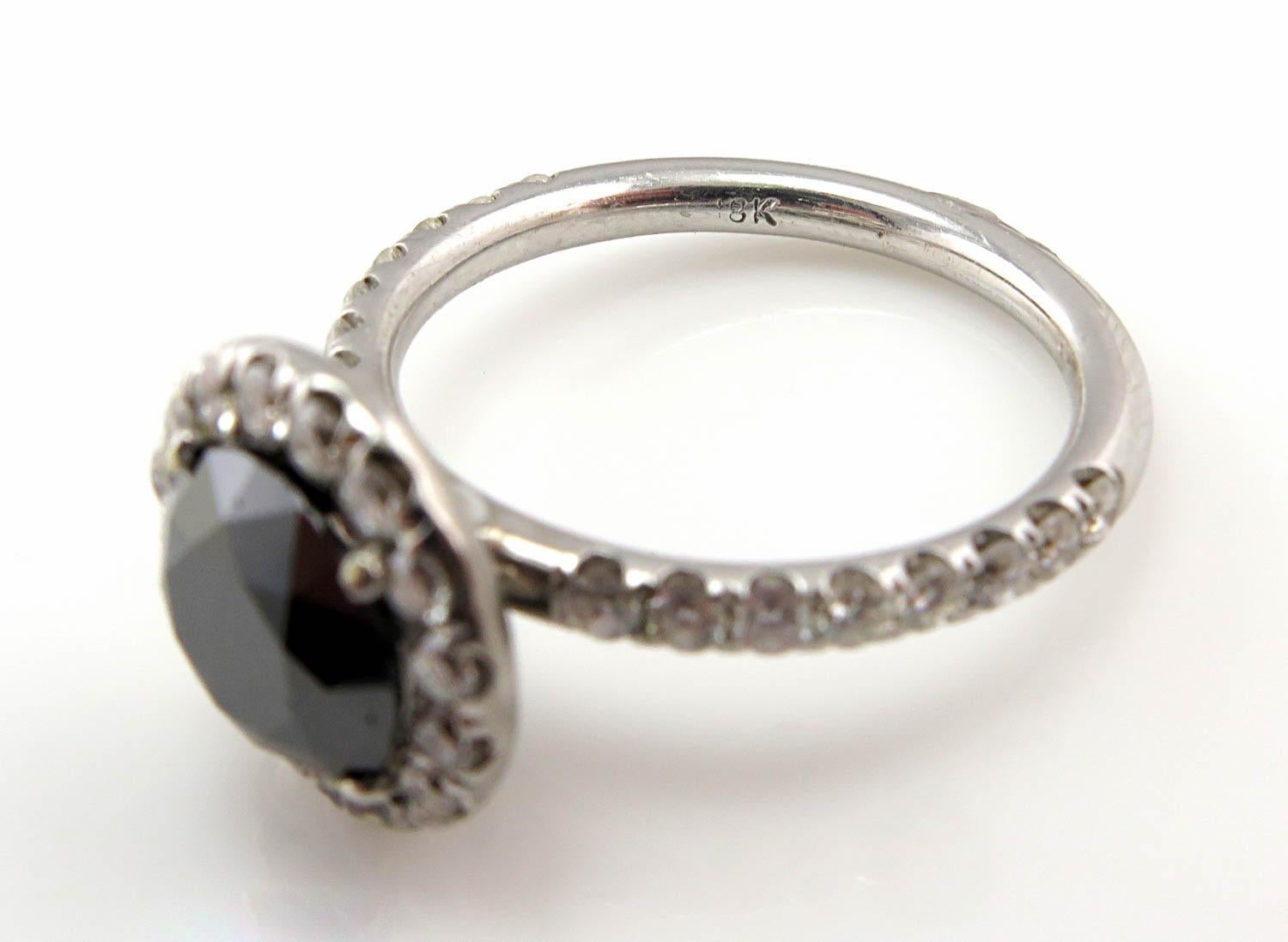 Bague de fiançailles de mariage en or blanc avec diamant rond de 3,00 carats de couleur noire EGL, États-Unis en vente 4