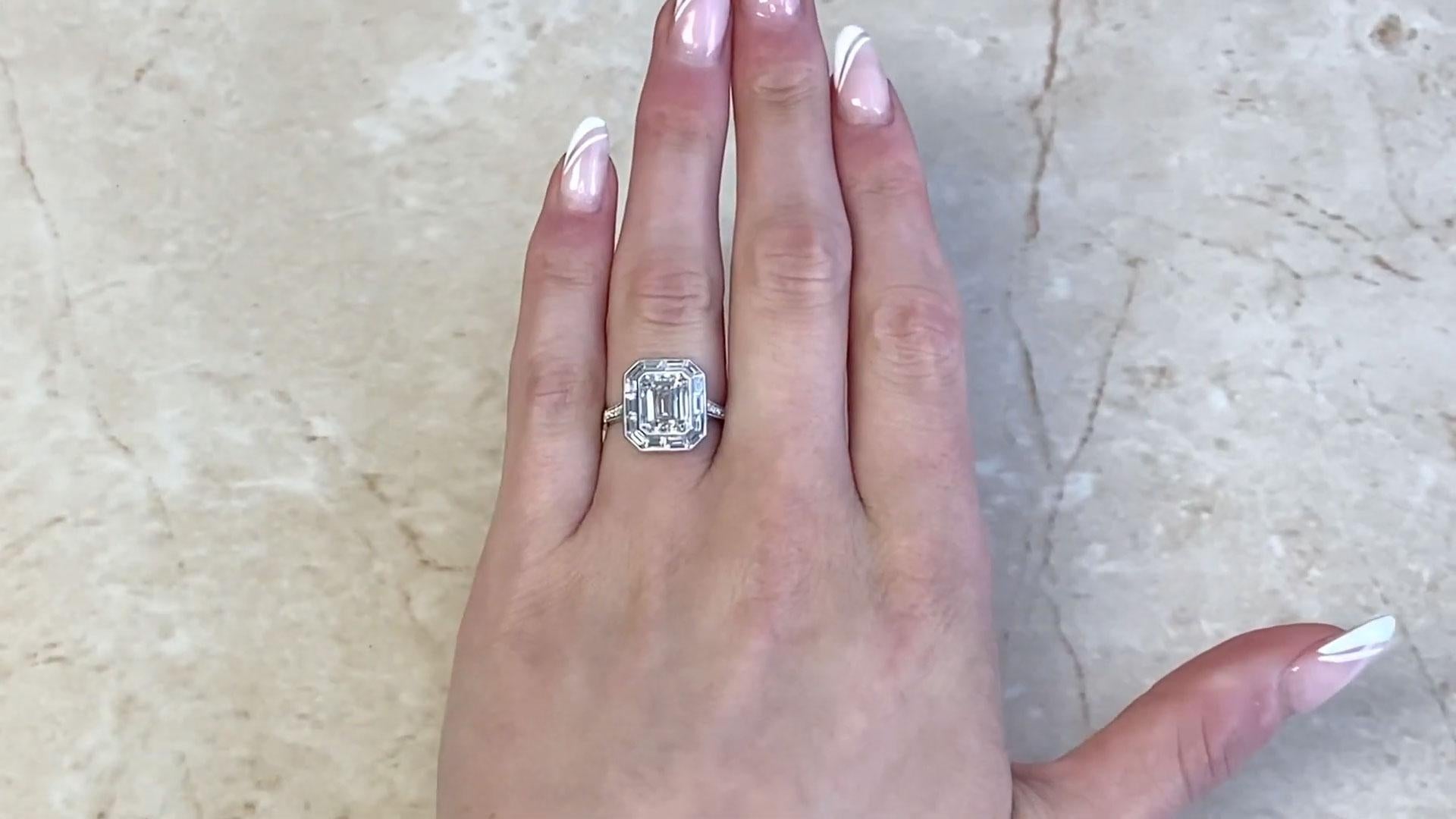 Art Deco Emerald-Cut Diamond Engagement Ring (GIA Approx. 3.00-Carats), Platinum For Sale