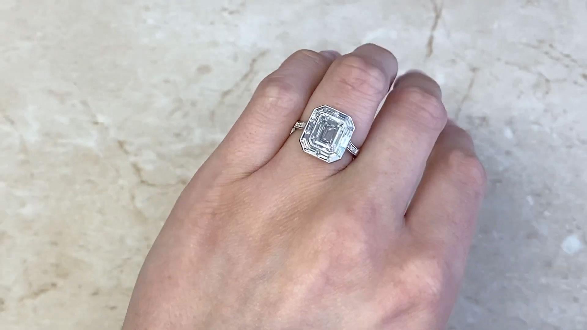 Emerald Cut Emerald-Cut Diamond Engagement Ring (GIA Approx. 3.00-Carats), Platinum For Sale