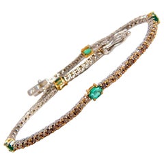 3.00 Carat Green Natural Emeralds Fancy Color Diamonds Tennis Bracelet 14 Karat