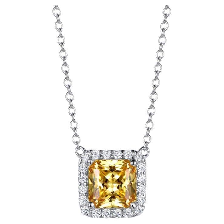 3.00 Carat Halo Yellow Asscher Cut Cubic Zirconia Pendant With Chain For Sale