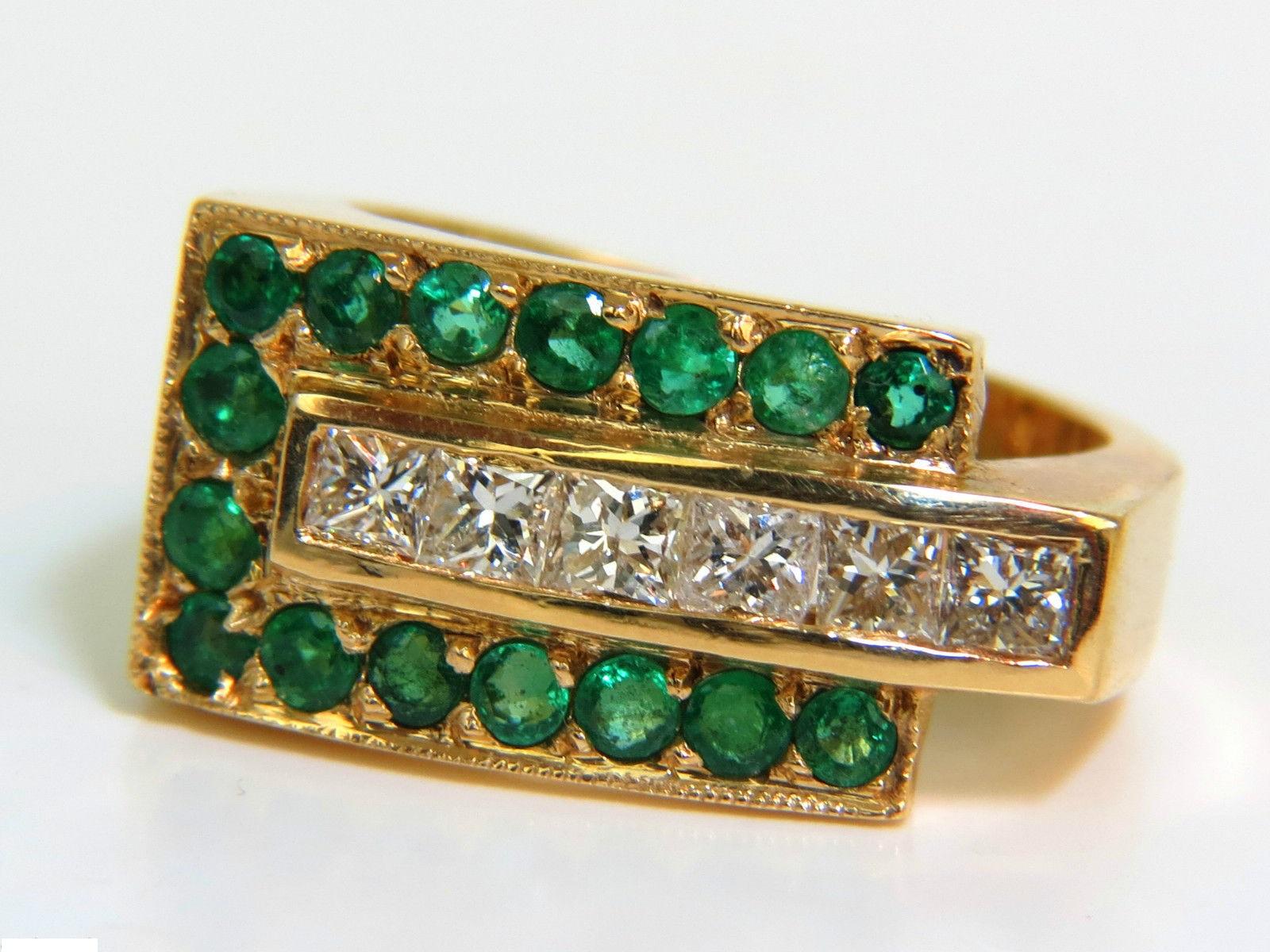 3.00 Carat Natural 3D Retro Deco Step Emerald Diamond Ring 14 Karat VS In Excellent Condition In New York, NY