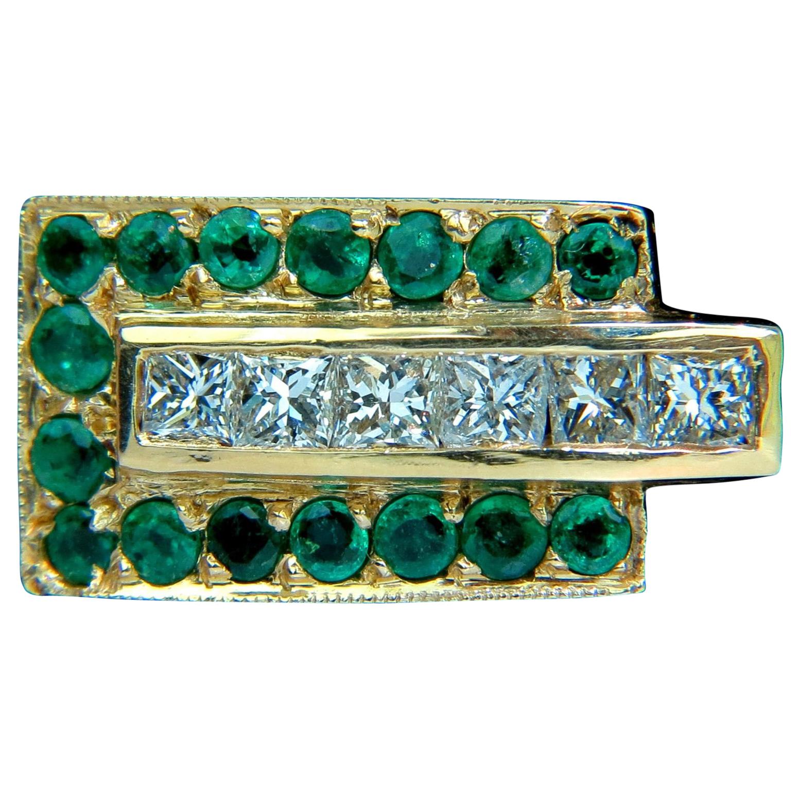 3.00 Carat Natural 3D Retro Deco Step Emerald Diamond Ring 14 Karat VS
