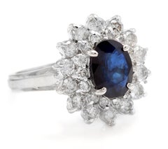 3.00 Carat Natural Blue Sapphire and Diamond 14 Karat Solid White Gold Ring