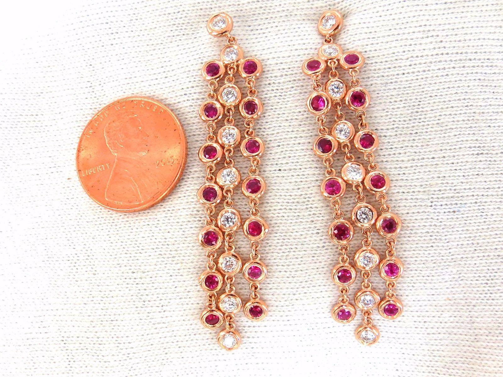 3.00 Carat Natural Deep Red Ruby Diamond by Yard Dangle Earrings 14 Karat In New Condition For Sale In New York, NY