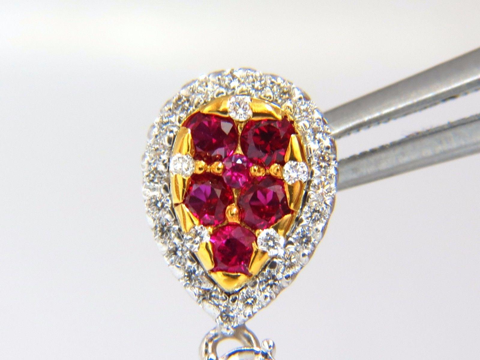 3.00 Carat Natural Deep Red Ruby Diamond by Yard Dangle Earrings 14 Karat In New Condition For Sale In New York, NY