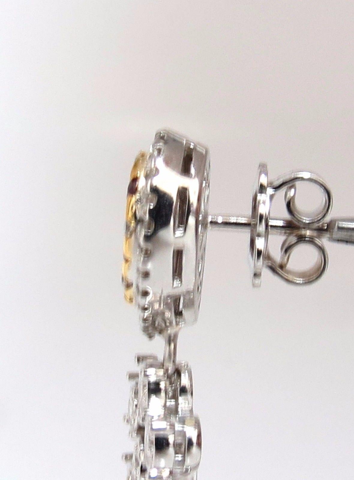 Women's or Men's 3.00 Carat Natural Deep Red Ruby Diamond by Yard Dangle Earrings 14 Karat For Sale