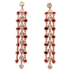 3.00 Carat Natural Deep Red Ruby Diamond by Yard Dangle Earrings 14 Karat