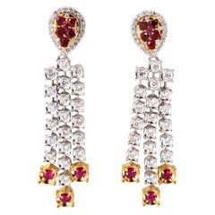 3.00 Carat Natural Deep Red Ruby Diamond by Yard Dangle Earrings 14 Karat**