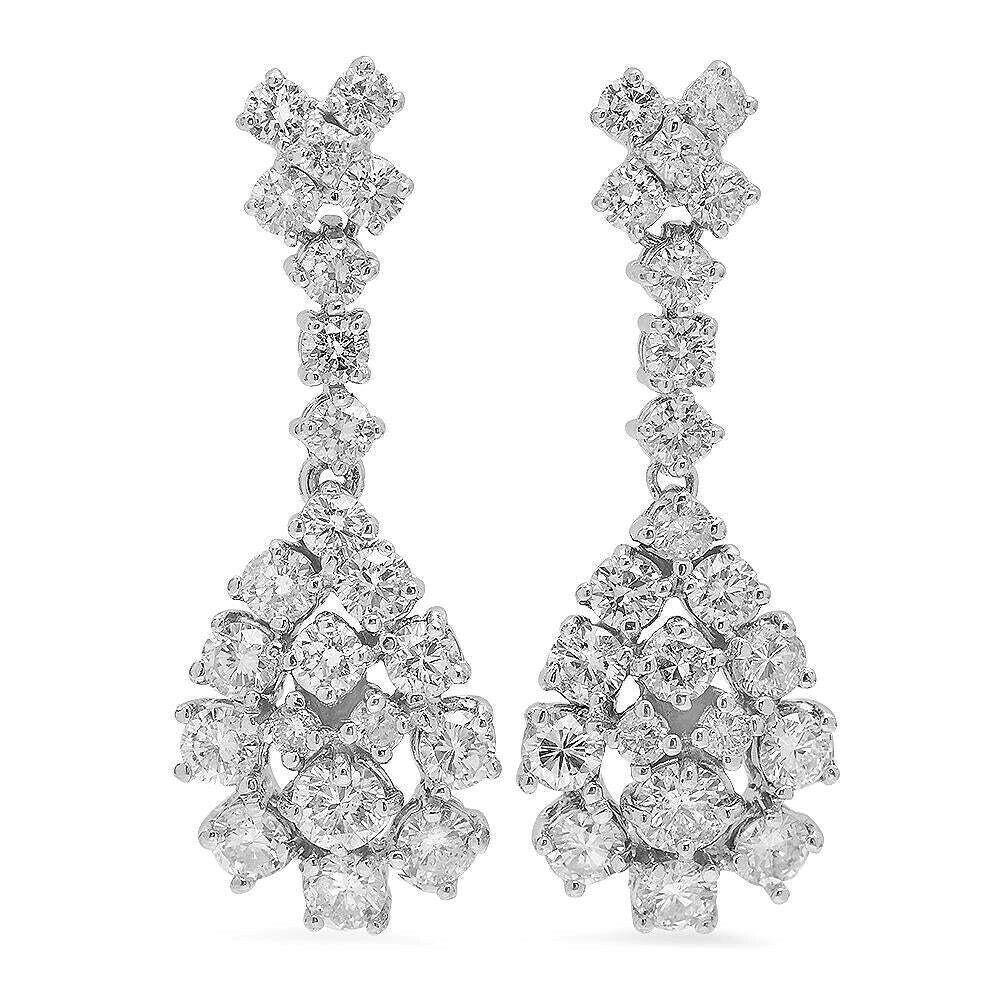 Round Cut 3.00 Carat Natural Diamond 14 Karat Solid White Gold Dangle Earrings For Sale